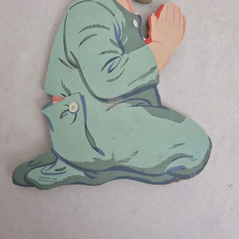 VTG 50s Dolly‎ Toy Boy & Girl Praying Angel Doves Wall Decor Evening Prayer